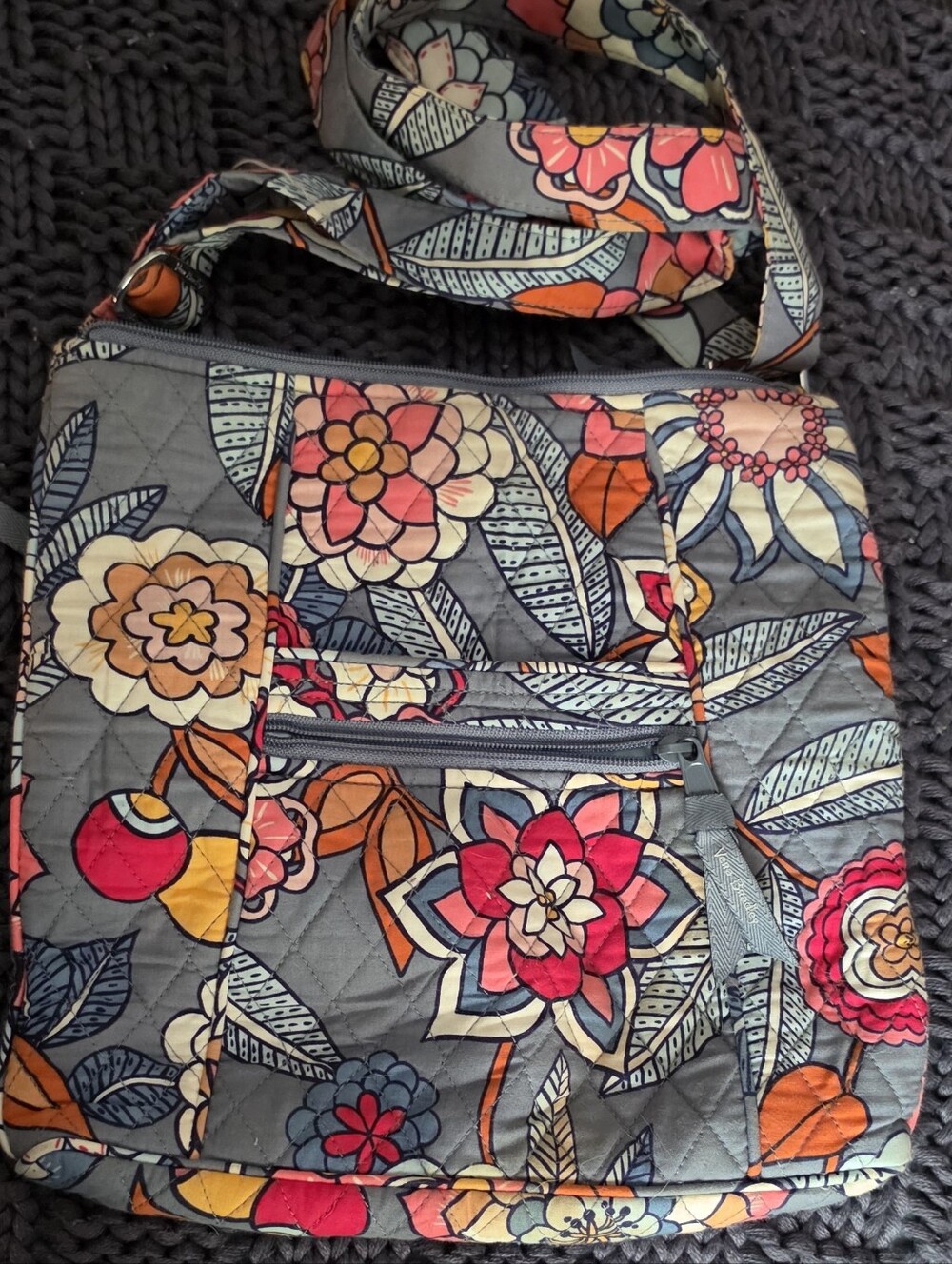 Vera Bradley Floral Crossbody Bag in Gray and Pink
